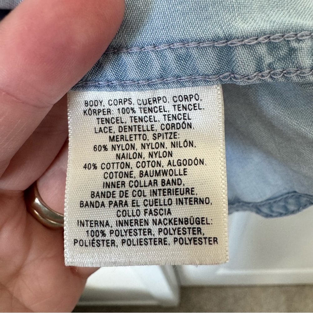 Anthropologie Postmark 9-H15 STCL Denim Lace Button Down Size 2 Cottagecore - Picture 15 of 16